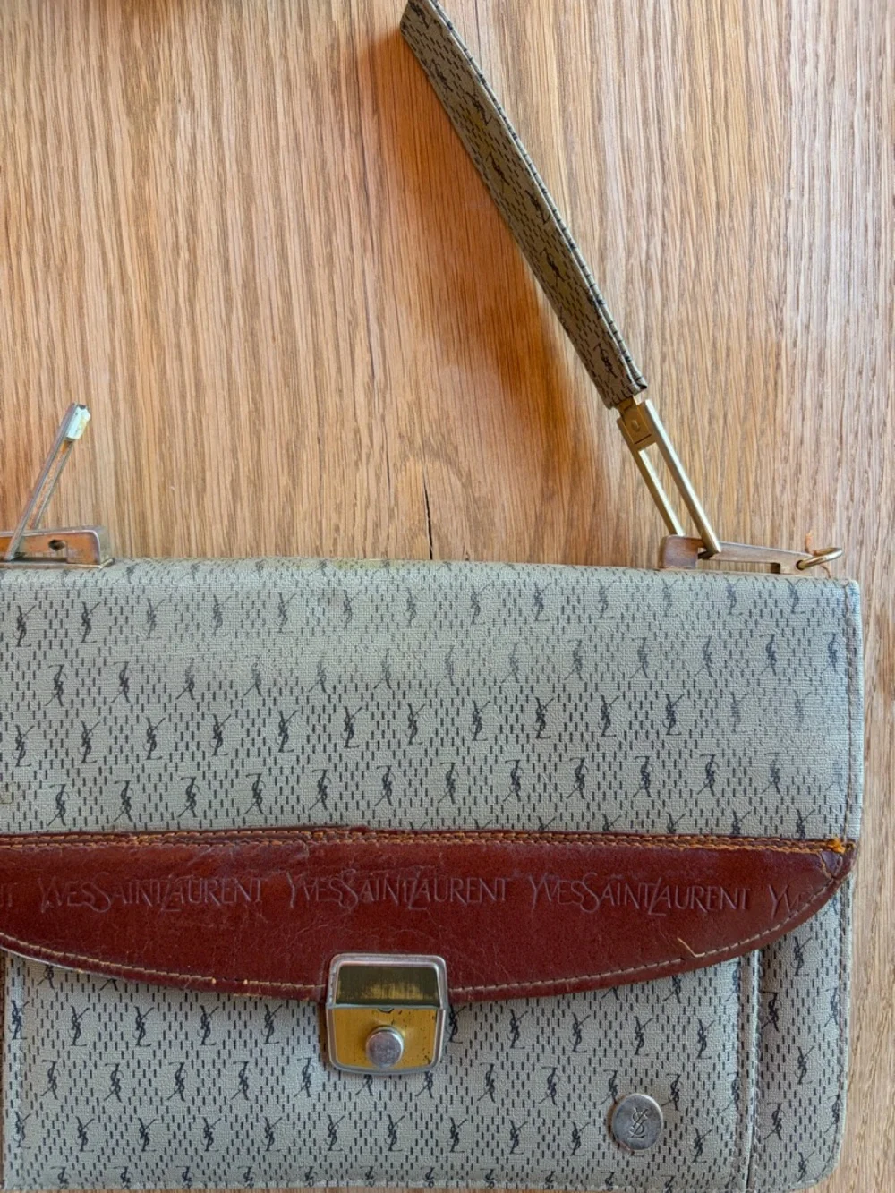 Vintage Yves Saint Laurent YSL Monogram Canvas Leather Briefcase Shoulder Bag - Picture 3 of 5
